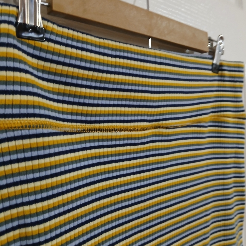 Aerie Yellow and Blue Striped Ribbed Knit Textured Midi Pencil Skirt Vacation - Picture 4 of 7